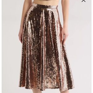 MOTHER Sequin A-Line Skirt in Bronze and Gold